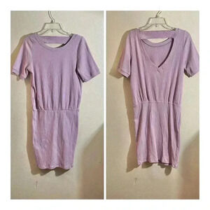 Wishlist Women’s Size L Ribbed Mini Dress V-Cutout Back Lilac Purple Cotton NEW